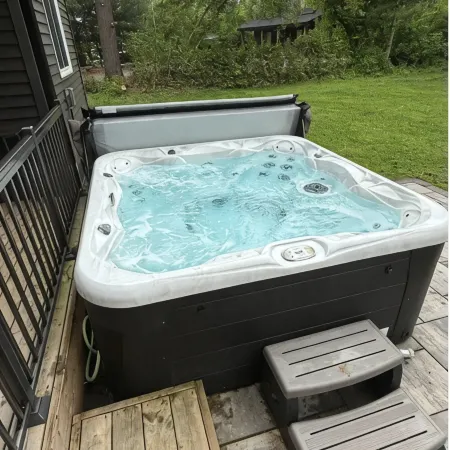 Hot tub, sauna, auto generator, in town of Bracebridge, dock-water toys, pets OK