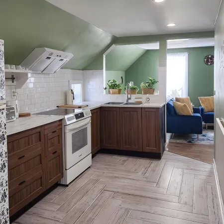 This is a private second-floor suite with its own entrance.