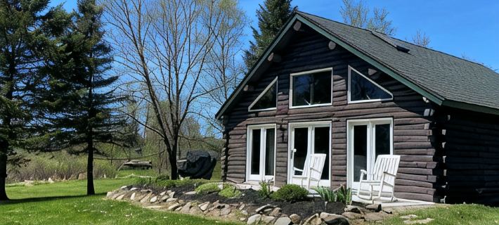 Private Lakefront Log Cabin アルーストックのホテル