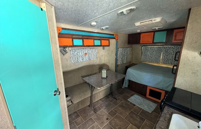 Tiny travel trailer with enough room to relax after hitting the nearby springs.