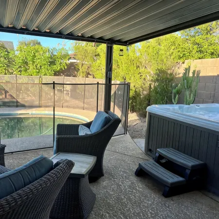 Private retreat with gym, hot tub, pool & playroom