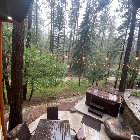 Noisy Water Cabin- 3-bdrm river front cabin Upper Canyon,Ruidoso.