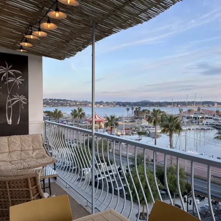 Panoramic sea view of port and beaches