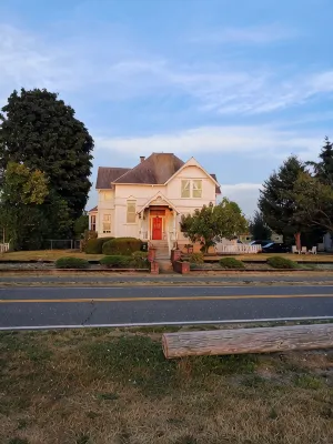 Amazing sunset in front of historic house