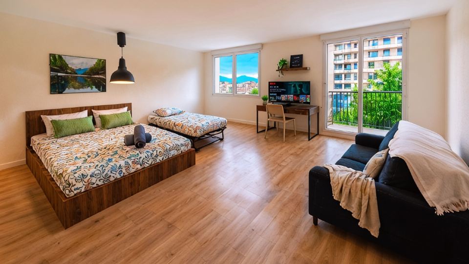 Bright Studio with Balcony, Tram 17, Gaillard, Geneva