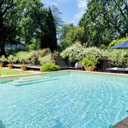 Downtown St. Helena retreat with pool, bocce ball and privacy. Permit #PL23-019