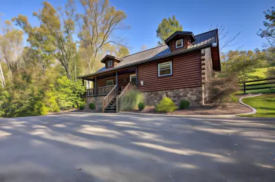 Rustic Dundee Log Cabin w/ Hot Tub & Forest Views! Hotels in Sugar Creek Township
