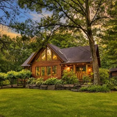 Pocono Nordic Cabin Spa Retreat: Sauna, Cold Plunge, Hot Tub, Theater, Fire Pit.