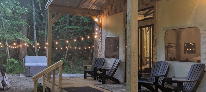 Custom Design Safari Tent Overlooking a Serene Running Creek & Natural Waterfall Hotels in Wayne County