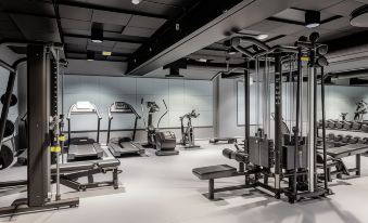 a well - equipped gym with various exercise equipment , including treadmills and weight machines , in a spacious room at Quality Hotel Entry