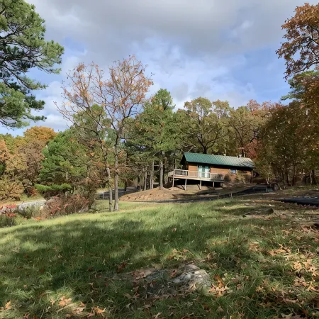 Cabin at Runestone Hideaway just steps from Heavener Runestone Park.