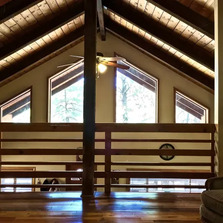 Log Cabin in tall pines, backs to forest, great hiking, star-gazing, biking!