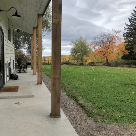 A view of Lake Superior set in the middle of a working farm
