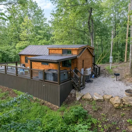 The Mighty Acorn, Bungalow is a delightful cozy tiny home in the woods.