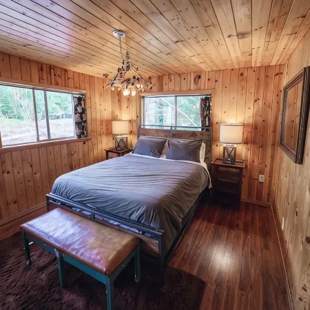 Riverside Mid-Century Cabin with Mountain Views