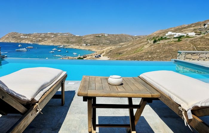 Villa with Private Infinity Pool, Steps from Elia Beach