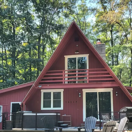 Stylish A-Frame w/ Hot Tub, Firepit, Arcade Games, EV Charger, Fireplace
