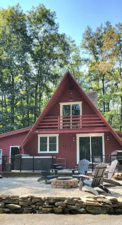 Stylish Magazine-Worthy A-frame w/ Hot tub, Firepit, Game Rm in East Stroudsburg