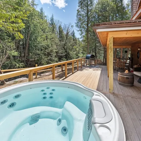 Creekside Couple's Retreat w Hot Tub, Sauna and Game Room, 2 Minutes from Lake