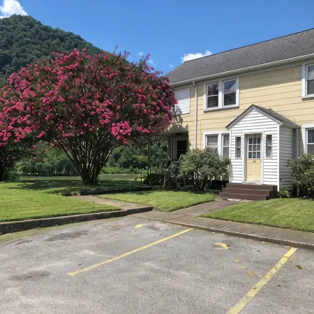 “The Mountain View” is a welcoming apartment with AC in charming Boomer by river