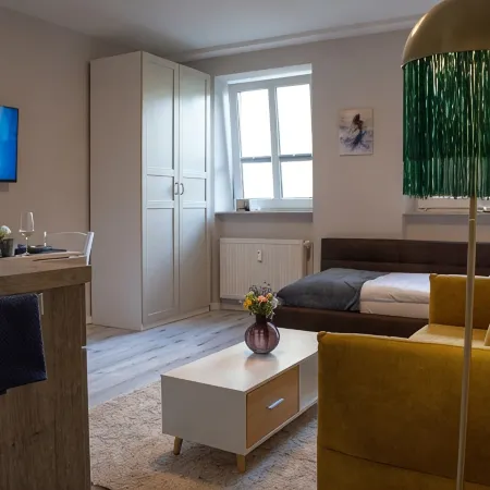 Modern 1-room apartment near the train station, newly renovated, top furnishings
