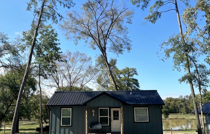 Newly constructed waterfront cabin C1 with pond and Trinity River views