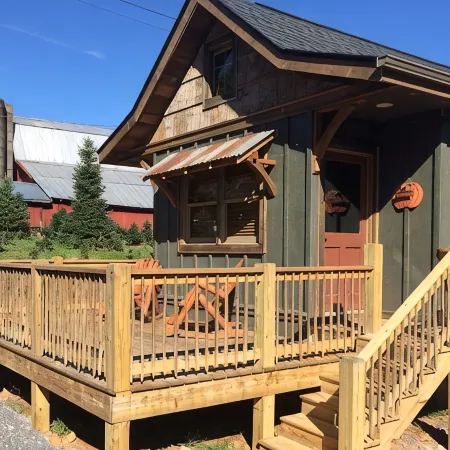 A hand-crafted cabin built in the middle of a Christmas Tree farm.