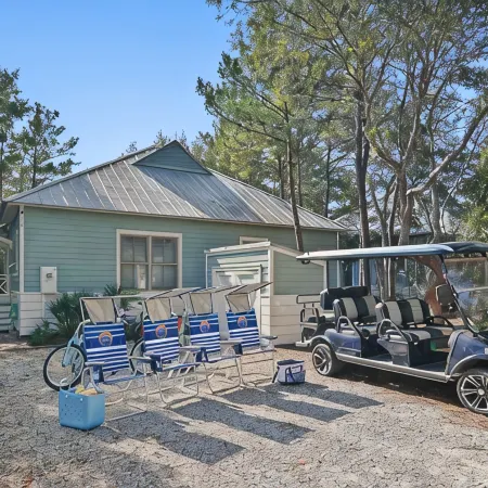 30A Beach Bungalow in Inlet: Steps from Sea, Pool with Golf Cart & Cruiser Bikes