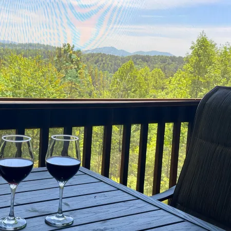 Spectacular Mountain View, rustic log, hot tub, deck fireplace