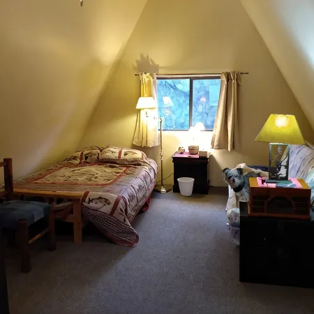 Cool 'A' frame cabin in the ponderosa pines.
