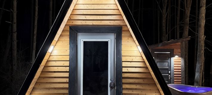 Glamp in this Cozy Tiny A-Frame Cabin: Electricity, Heating, AC, Wi-Fi & Hot Tub Hotels in Wayne County