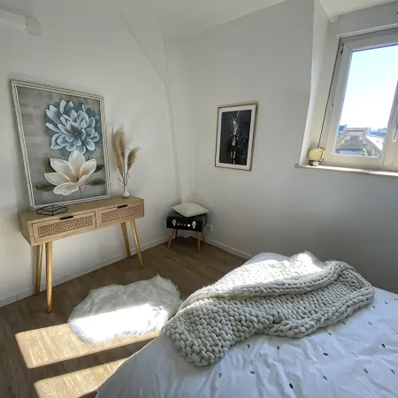 Large elegant apartment in the heart of Epernay. Quiet top floor with lovely view.
