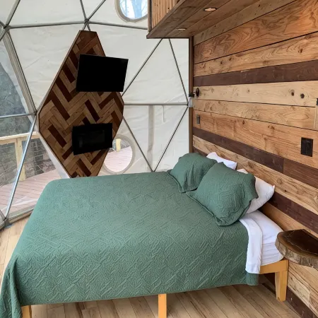 Moonshiner Tree Dome is rustic luxury with big, beautiful panoramic views.