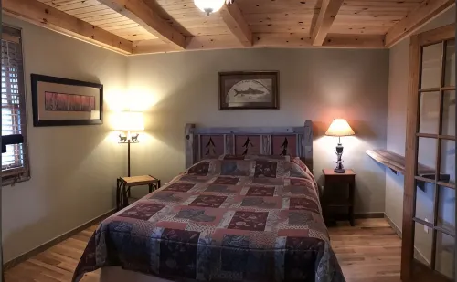 A hand-crafted cabin built in the middle of a Christmas Tree farm.