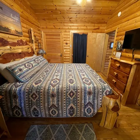3 Bed Log Cabin, w/2 Jacuzzi, 1 mi to Sdc,  Pool, Nature Trails, Private Lake