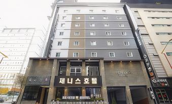 The hotel in an urban setting features large windows that provide both front and side views at Hotel Zenith