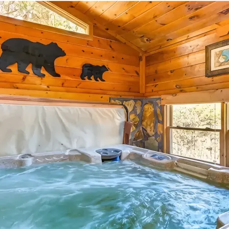 Katahdin Cabin, tranquil n rustic with inside hot tub, close to town! Romantic!