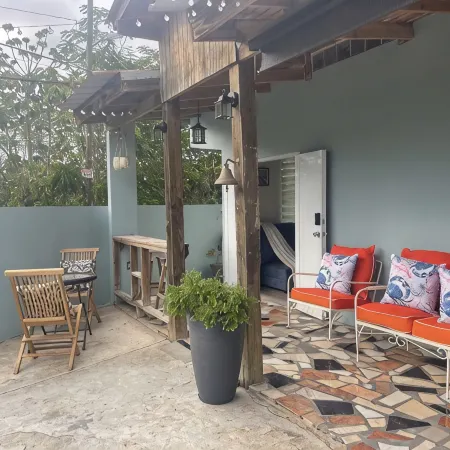 4 min walk to corcega beach or just relax in the jacuzzi!!