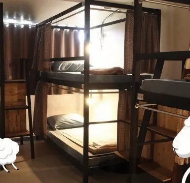 เตียงสองชั้นในห้องพักรวมหญิง