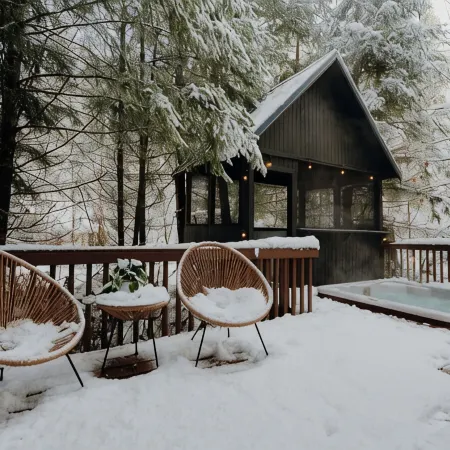 Designer A-Frame · Forest Hot Tub · Fire Pit