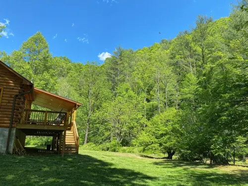 New 2/2 Log Cabin, Rushing Trout Stream, Hot Tub, Fireplace, 8 Acres, WiFi - 3-stjärniga