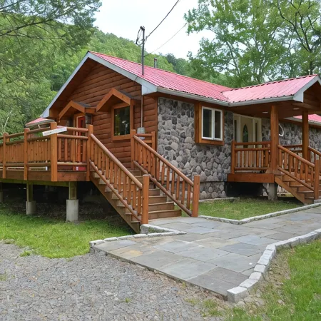 Spectacular Catskill Mountain River Front Custom Log Home
