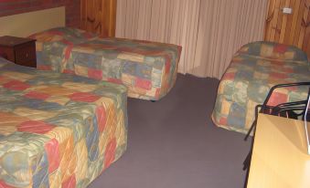 a room with three beds , one on the left , one in the middle , and one on the right at Country Road Motel St Arnaud