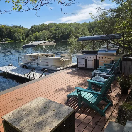 Lake Front Bethel Woods Dine Alfresco 4 Burner Grill and Flat Top on Lake & Frig