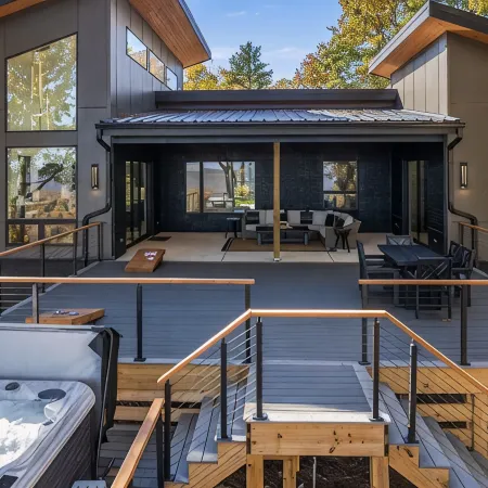 Secluded, modern, spectacular views, hot tub on 18 acres. Firepit,games & more!