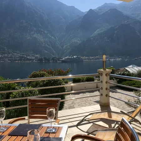 Ground Floor. Private Terrace, Shared Pool, Views across Fjord to Kotor Old Town