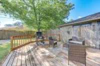 King bed with Pool table, decked patio and, gym.