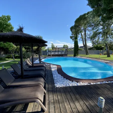 Luxury villa with detail decorated pool