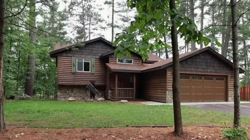 Log home nestled in tall pines near Norway Lake - バルコニー