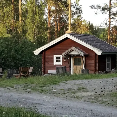 Timmerhus Komplett Mindre Bostad Med tillgång Till Stort Servicehus